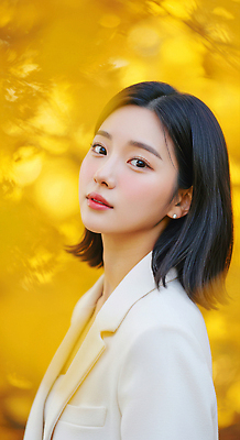 JPG 편집이미지 헤어스타일 여자 포즈 자연 미소 사람 정장 촬영 매력적 가을 고급 노란배경 뷰티풀 의료성형뷰티 편집실사 AI인물포토 AI콘텐츠 옷 계절 백그라운드 컨셉 표정 노란색 CG 생태계 파일형식 AI포토