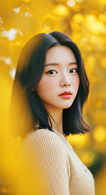 JPG 편집이미지 헤어스타일 여자 목걸이 자연 날씨 표정 미소 풍경 노란색 카메라 가을 셀프카메라 은행잎 뷰티풀 의료성형뷰티 편집실사 AI인물포토 AI콘텐츠 계절 컬러 잎 장신구 사람 전자제품 사진촬영 CG 생태계 파일형식 AI포토