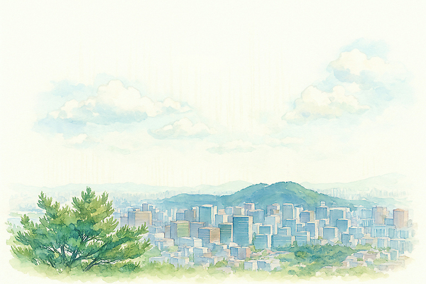 JPG 나무 구름 여유 컬러 백그라운드 일러스트 자연 하늘 산 거리 풍경 건물 환경 대기 도시 모던 조화 뷰티풀 시야 청명 국내일러스트 AI일러스트 AI콘텐츠 자연요소 식물 건축물 감정 생태계 파일형식