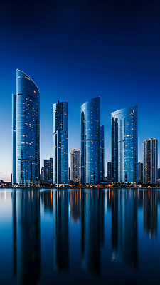 JPG 편집이미지 건축물 호수 야경 빛 반사 평화 고층빌딩 일몰 도시 저녁 모던 스카이라인 경관 편집실사 AI포토 AI콘텐츠 건축 컨셉 풍경 빌딩 노을 야간 CG 파일형식 풍경_경치