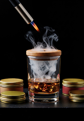 JPG 나무 편집이미지 음료 조명 잔 주류 요리 주방 칵테일 바 연기 향 스모크 우드 위스키 편집실사 AI포토 AI콘텐츠 식물 식기 CG 파일형식