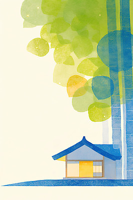 JPG 나무 전통 디자인 건축 문화 예술 컬러 일러스트 자연 한옥 한국 풍경 초록색 평화 고요 조화 세련 국내일러스트 AI일러스트 AI콘텐츠 식물 한국전통 아시아 컨셉 고건축 생태계 파일형식