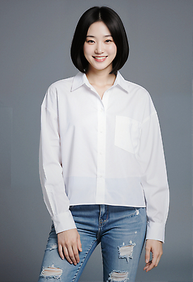 JPG 모델 편집이미지 옷 여자 패션 포즈 백그라운드 스튜디오 미소 웃음 촬영 청바지 의료성형뷰티 스타일 편집실사 AI인물포토 AI콘텐츠 바지 표정 사람 CG 파일형식 AI포토