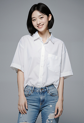 JPG 모델 편집이미지 헤어스타일 옷 여자 패션 아시아 포즈 백그라운드 미소 촬영 청바지 의료성형뷰티 스타일 편집실사 AI인물포토 AI콘텐츠 나라 바지 표정 사람 CG 파일형식 AI포토