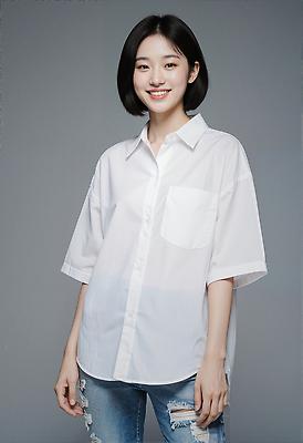 JPG 모델 편집이미지 패션 포즈 백그라운드 셔츠 미소 사람 카메라 촬영 흰색 청바지 의료성형뷰티 스타일 편집실사 AI인물포토 AI콘텐츠 컬러 상의 바지 표정 전자제품 CG 파일형식 AI포토