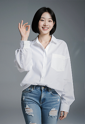 JPG 모델 편집이미지 옷 여자 패션 포즈 스튜디오 미소 촬영 청바지 분위기 의료성형뷰티 스타일 편집실사 AI인물포토 AI콘텐츠 컨셉 바지 표정 사람 CG 파일형식 AI포토