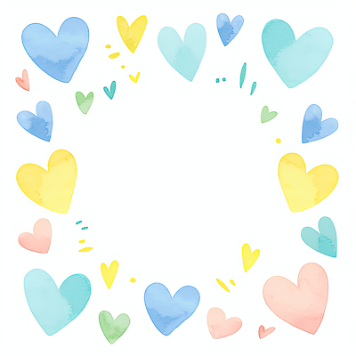 JPG 디자인 감정 예술 컬러 패턴 일러스트 수채화 사랑 장식 기쁨 하트 원형 크기 배열 테두리 그림 부드러움 파스텔 창의력 국내일러스트 AI일러스트 AI콘텐츠 모양 도형 무늬 학용품 감각 파일형식