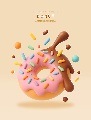 PSD 편집이미지 디자인 예술 음식 컬러 디저트 공중 도넛 달콤 생동감 스프링클 편집3D 장식 3D 맛 파일형식