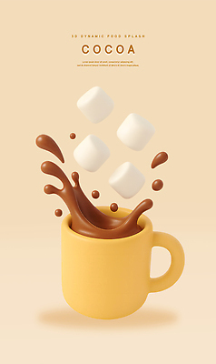 PSD 편집이미지 디자인 음료 음식 백그라운드 따뜻함 귀여움 초콜릿 코코아 마시멜로우 풍요 디지털아트 스플래쉬 다이나믹 스타일 편집3D 컨셉 디저트 3D 파일형식