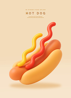 PSD 편집이미지 디자인 감정 음식 백그라운드 디저트 매력적 소스 케첩 머스터드 핫도그 조화 색감 창의성 편집3D 컨셉 패스트푸드 3D 양념 소스_음식 파일형식
