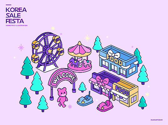 나무 캐릭터 음식 분홍색 컬러 일러스트 가족 파란색 친구 세일 축제 놀이공원 놀이기구 대관람차 지역 회전목마 아이소메트릭 주민 코리아세일페스타 경관 국내일러스트 AI파일 식물 관계 풍경 쇼핑 테마파크 파일형식 벡터