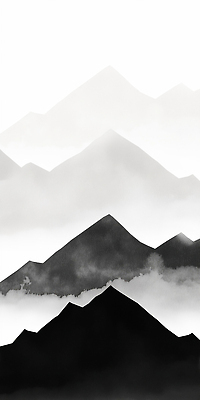 JPG 감정 백그라운드 일러스트 자연 산 흑백 미술 풍경 평화 고요 안개 차가움 그림 윤곽 층 조화 깊이 뷰티풀 전경 국내일러스트 AI일러스트 AI콘텐츠 컨셉 날씨 문화예술 촬영기법 생태계 파일형식 탑뷰