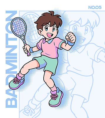 캐릭터 행복 어린이 스포츠 포즈 운동화 일러스트 모션 소년 운동 운동장 활발 게임 라켓 우승 즐거움 배드민턴 퍼포먼스 액티비티 일러캐릭터 AI파일 남자 감정 스포츠용품 신발 컨셉 스포츠시설 놀이 건강 사람 구기 공간 최고 파일형식 벡터