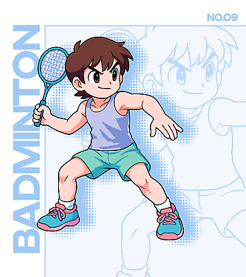 캐릭터 디자인 어린이 예술 스포츠 포즈 일러스트 모션 건강 소년 취미 그래픽 운동 경쟁 게임 라켓 집중 배드민턴 일러캐릭터 AI파일 남자 스포츠용품 컨셉 놀이 사람 구기 파일형식 벡터