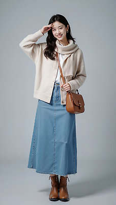 JPG 편집이미지 옷 여자 패션 감정 포즈 겨울 장신구 따뜻함 청춘 카디건 오브젝트 청치마 의료성형뷰티 스타일 편집실사 AI인물포토 AI콘텐츠 계절 컨셉 사람 치마 외투 CG 파일형식 AI포토