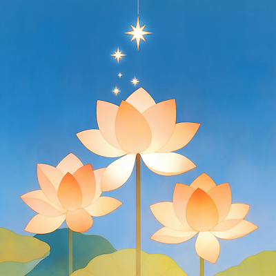 JPG 식물 별 예술 컬러 일러스트 상상 자연 하늘 연꽃 풍경 평화 고요 신비 힐링 부드러움 조화 동양적 뷰티풀 국내일러스트 AI일러스트 AI콘텐츠 자연요소 꽃 컨셉 감각 생태계 파일형식