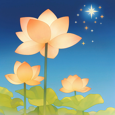 JPG 식물 꽃 별 여유 일러스트 자연 하늘 연꽃 풍경 물 여름 파란색 빛 햇빛 봄 수면 조화 뷰티풀 색감 국내일러스트 AI일러스트 AI콘텐츠 자연요소 계절 감정 컬러 태양 생태계 파일형식