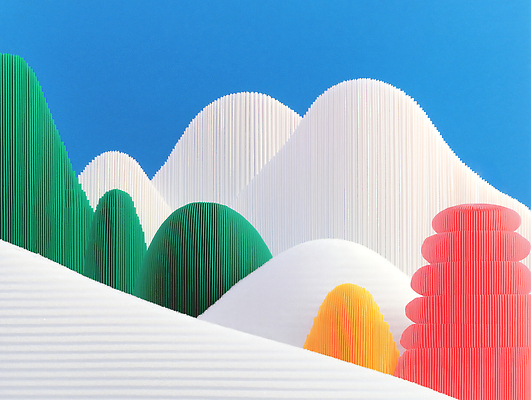 JPG 편집이미지 디자인 종이 예술 컬러 조각 겨울 패턴 곡선 자연 추상 산 형상 풍경 작업 언덕 그림 조화 설치미술 이미지편집 AI컴퓨터그래픽 AI콘텐츠 계절 선 무늬 생태계 파일형식