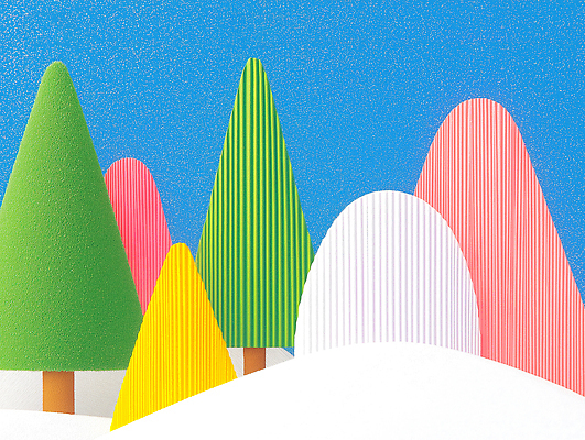 JPG 모양 나무 편집이미지 디자인 예술 컬러 하늘색 백그라운드 겨울 산 풍경 장식 귀여움 기하학 조화 비율 창작 미니멀 아기자기 이미지편집 AI컴퓨터그래픽 AI콘텐츠 식물 계절 컨셉 무늬 파란색 파일형식