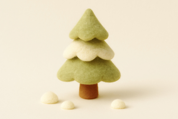 JPG 나무 편집이미지 예술 크리스마스 겨울 따뜻함 장식 초록색 눈송이 공예 오브젝트 수공예 펠트 편집실사 AI컴퓨터그래픽 AI콘텐츠 식물 계절 기념일 컬러 눈_날씨 취미 CG 파일형식 천_직물