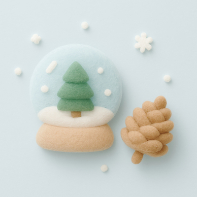 JPG 편집이미지 디자인 예술 백그라운드 크리스마스 겨울 풍경 장식 초록색 눈 소나무 수공예 스노글로브 수예 테마 펠트 편집실사 AI컴퓨터그래픽 AI콘텐츠 자연요소 나무 계절 기념일 컬러 날씨 취미 공예 CG 파일형식 천_직물