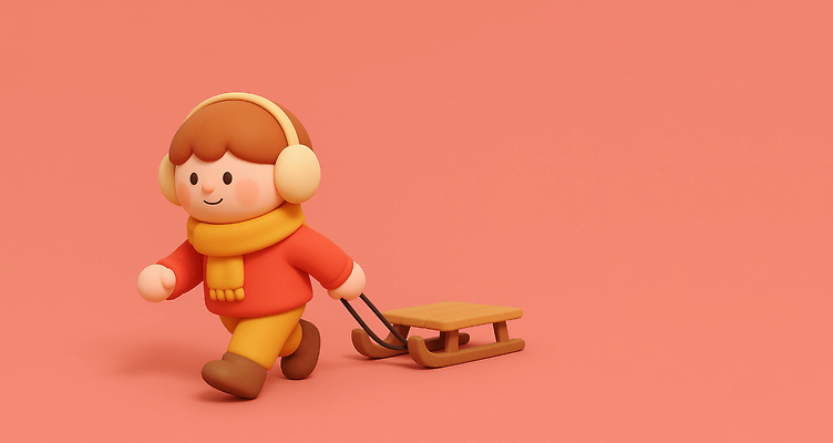 JPG 편집이미지 캐릭터 어린이 분홍색 겨울 놀이 장난감 걷기 귀여움 스카프 스웨터 즐거움 썰매 조용 상상력 면소재 편집3D AI컴퓨터그래픽 AI콘텐츠 계절 감정 컬러 컨셉 상의 모션 사람 3D 목도리 소재 파일형식