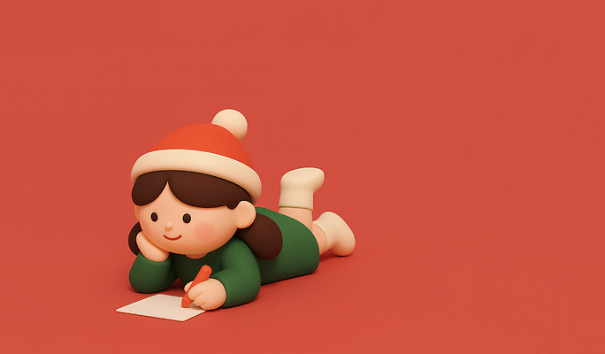 JPG 편집이미지 캐릭터 행복 크리스마스 겨울 상상 숙소 장식 빨간색 초록색 산타클로스 쓰는 일기 편지 편집3D AI컴퓨터그래픽 AI콘텐츠 계절 기념일 감정 컬러 3D 파일형식
