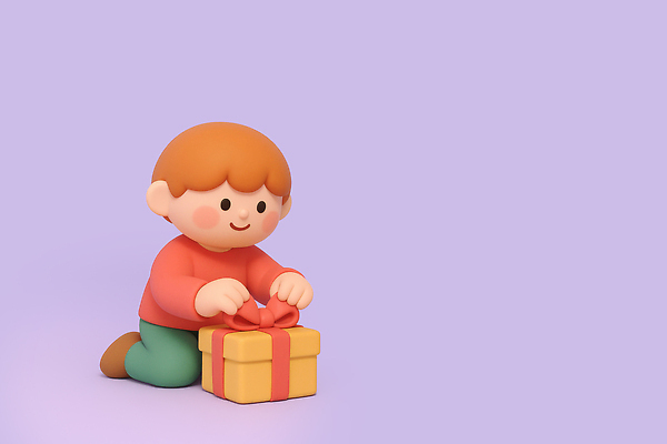 JPG 편집이미지 리본 어린이 컬러 포장 모션 선물 장난감 귀여움 보라색 기쁨 즐거움 오브젝트 편집3D AI컴퓨터그래픽 AI콘텐츠 감정 컨셉 사람 3D 파일형식