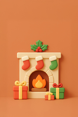 계절 기념일 감정 컨셉 크리스마스 불 건물 3D 감각 파일형식 AI콘텐츠 벽난로 선물 장식 불꽃 편안함 연말 축제 겨울 따뜻함 포장 주택 분위기 크리스마스트리 사랑 편집3D 편집이미지 JPG AI컴퓨터그래픽