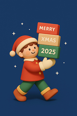 JPG 편집이미지 캐릭터 전통 컬러 백그라운드 크리스마스 겨울 이벤트 장식 산타클로스 귀여움 축제 블록 기쁨 메시지 2025년 편집3D AI컴퓨터그래픽 AI콘텐츠 계절 기념일 감정 컨셉 3D 연도 파일형식