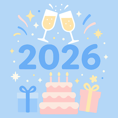 기념일 행복 일러스트 새해 선물 장식 세계 파티 케이크 축제 희망 기쁨 모임 축하 화려 소원 환영 축배 세레모니 2026년 국내일러스트 AI파일 감정 컨셉 디저트 이벤트 연도 파일형식 벡터