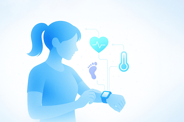 JPG 여자 포즈 일러스트 모션 기술 건강 일상 생활 운동 유행 건강관리 헬스 자료 맥박 체온 추적 웨어러블 스마트워치 국내일러스트 AI일러스트 AI콘텐츠 의학 관리 사람 라이프 스마트기기 파일형식