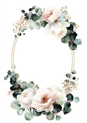 JPG 식물 디자인 꽃 꽃다발 백그라운드 일러스트 자연 수채화 프레임 장식 원형 테두리 부드러움 화사함 색감 유칼립투스 국내일러스트 AI일러스트 AI콘텐츠 도형 컨셉 감각 생태계 파일형식