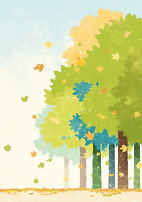 JPG 나무 사계절 컬러 단풍 낙엽 잎 일러스트 자연 하늘 생명 바람 풍경 여름 평화 숲 뷰티풀 국내일러스트 AI일러스트 AI콘텐츠 자연요소 식물 계절 컨셉 날씨 생태계 파일형식