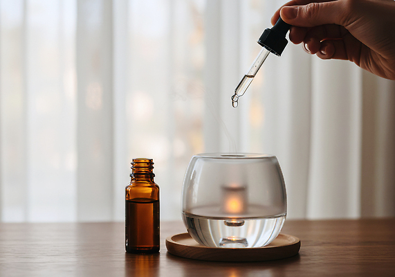 JPG 식물 편집이미지 자연 유리 탁자 조명 실내 물 방 편안함 향수 힐링 향기 아로마 아로마테라피 온기 의료성형뷰티 편집실사 AI인물포토 AI콘텐츠 자연요소 가구 재질 내부 화장품 감각 CG 생태계 냄새 테라피 파일형식 AI포토