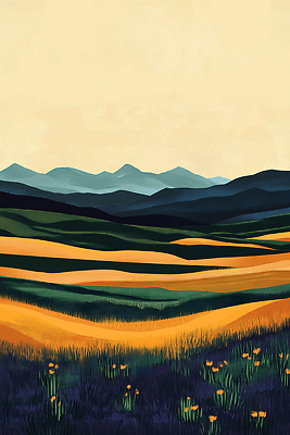 JPG 구름 컬러 일러스트 자연 산 풍경 초원 여름 햇빛 평화 소리 감상 조화 뷰티풀 평야 목가 산맥 국내일러스트 AI일러스트 AI콘텐츠 자연요소 계절 컨셉 태양 생태계 파일형식