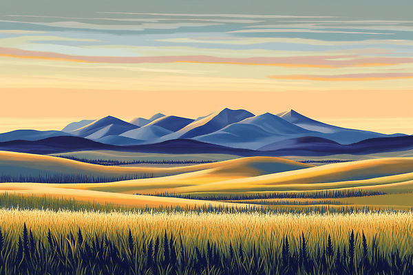 JPG 일러스트 자연 하늘 아침 산 풍경 초원 평화 일출 새벽 대기 조화 뷰티풀 평야 산맥 국내일러스트 AI일러스트 AI콘텐츠 주간 자연요소 컨셉 노을 생태계 파일형식