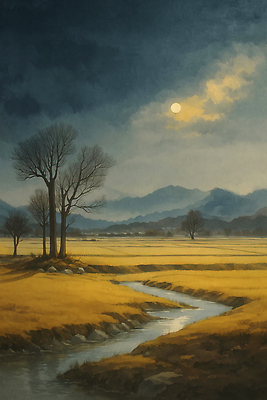 JPG 나무 구름 계절 일러스트 자연 하늘 산 풍경 초원 물 여름 평화 일몰 흐름 시골 개울 숲 뷰티풀 국내일러스트 AI일러스트 AI콘텐츠 자연요소 식물 컨셉 강 노을 생태계 파일형식