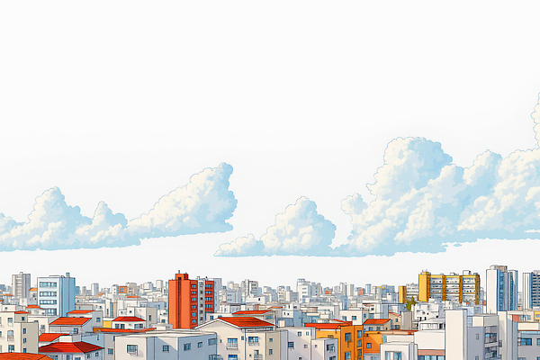 JPG 구름 건축 컬러 일러스트 자연 하늘 거리 아파트 풍경 건물 일상 평화 환경 도시 모던 고층 주거지 국내일러스트 AI일러스트 AI콘텐츠 자연요소 건축물 컨셉 주택 라이프 생태계 파일형식