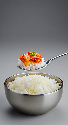 JPG 편집이미지 한식 음식 반찬 김치 요리 숟가락 식사 전통음식 쌀 고춧가루 편집실사 AI포토 AI콘텐츠 전통 곡류 수저 가루 CG 파일형식