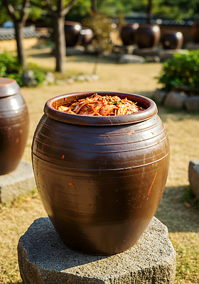 JPG 편집이미지 한국문화 전통 음식 재료 자연 김치 한국 햇빛 정원 전통음식 돌_바위 항아리 발효 김장 편집실사 AI포토 AI콘텐츠 동양문화 아시아 한식 태양 도자기 CG 생태계 파일형식