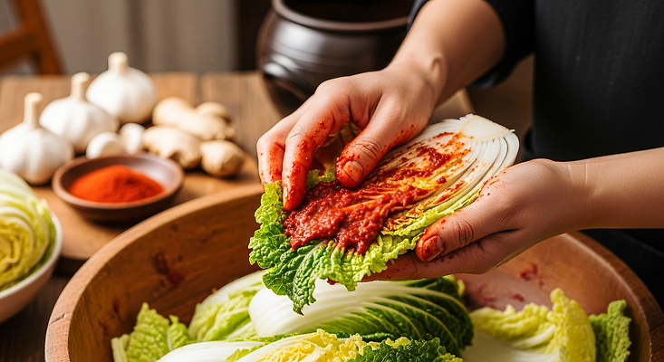 JPG 편집이미지 전통 손 한식 음식 재료 김치 요리 주방 식사 양념 배추 매움 김장 고춧가루 의료성형뷰티 편집실사 AI인물포토 AI콘텐츠 채소 신체부위 맛 가루 CG 파일형식 AI포토