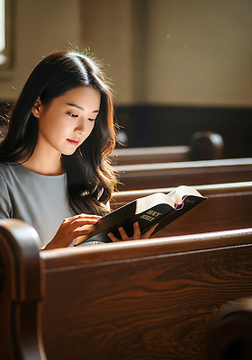 JPG 편집이미지 여자 종교 내부 독서 교회 성경 마음 시간 분위기 편안함 집중 조용 의료성형뷰티 존경 편집실사 AI인물포토 AI콘텐츠 컨셉 종교용품 종교건축 사람 건물 감각 CG 파일형식 AI포토
