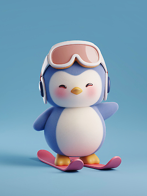 JPG 편집이미지 캐릭터 인형 겨울 놀이 스키 겨울스포츠 장식 귀여움 즐거움 펭귄 파란배경 스노우 액티비티 편집3D AI컴퓨터그래픽 AI콘텐츠 계절 감정 스포츠 백그라운드 컨셉 조류 파란색 3D 파일형식