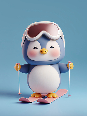 JPG 편집이미지 캐릭터 스포츠 분홍색 겨울 놀이 스키 스키장 웃음 귀여움 즐거움 펭귄 스키복 뷰티풀 액티비티 아기자기 편집3D AI컴퓨터그래픽 AI콘텐츠 옷 계절 감정 컬러 컨셉 조류 겨울스포츠 표정 3D 파일형식