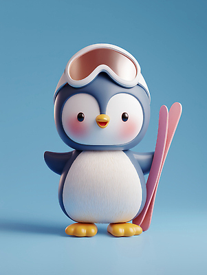 JPG 편집이미지 캐릭터 디자인 스포츠 백그라운드 겨울 스키 고글 귀여움 펭귄 조형 아이템 편집3D AI컴퓨터그래픽 AI콘텐츠 계절 컨셉 조류 겨울스포츠 3D 파일형식