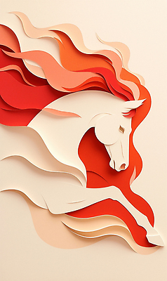 JPG 편집이미지 디자인 예술 컬러 조각 패턴 모션 불꽃 표현 말_게임 페이퍼아트 창작 편집실사 병오년 붉은말 AI컴퓨터그래픽 AI콘텐츠 무늬 불 말_동물 CG 파일형식 2026년