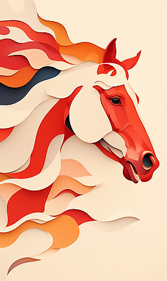 JPG 편집이미지 디자인 종이 예술 컬러 조각 백그라운드 무늬 곡선 표현 말_게임 화려 페이퍼아트 생동감 창작 편집실사 병오년 붉은말 AI컴퓨터그래픽 AI콘텐츠 선 컨셉 말_동물 CG 파일형식 2026년