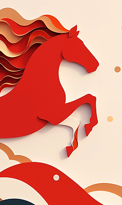 JPG 모양 편집이미지 디자인 종이 예술 컬러 백그라운드 곡선 공중 빨간색 말_게임 우아함 페이퍼아트 편집실사 병오년 붉은말 AI컴퓨터그래픽 AI콘텐츠 선 컨셉 말_동물 CG 파일형식 2026년