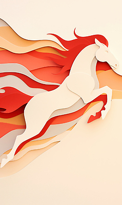 JPG 편집이미지 디자인 예술 컬러 불꽃 장식 달리기 페이퍼아트 상쾌 조형 뷰티풀 색채 편집실사 병오년 붉은말 AI컴퓨터그래픽 AI콘텐츠 감정 모션 불 말_동물 CG 파일형식 2026년